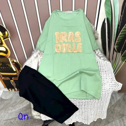 Đồ bộ quần ngố đen áo tay ngắn cổ tròn in chữ