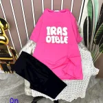 Đồ bộ quần ngố đen áo tay ngắn cổ tròn in chữ
