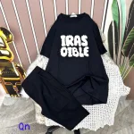 Đồ bộ quần ngố đen áo tay ngắn cổ tròn in chữ