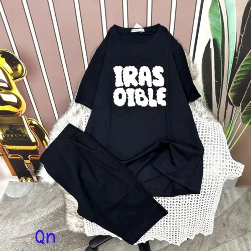 Đồ bộ quần ngố đen áo tay ngắn cổ tròn in chữ