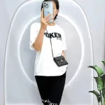 Đồ bộ quần ngố đen áo tay ngắn cổ tròn in chữ form rộng