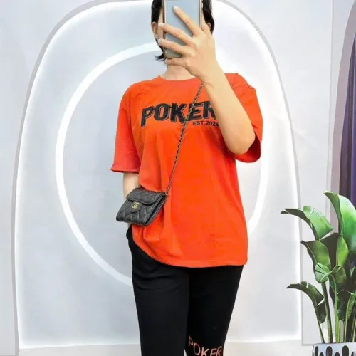 Đồ bộ quần ngố đen áo tay ngắn cổ tròn in chữ form rộng