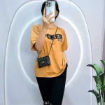 Đồ bộ quần ngố đen áo tay ngắn cổ tròn in chữ form rộng