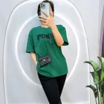 Đồ bộ quần ngố đen áo tay ngắn cổ tròn in chữ form rộng