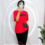 Đồ bộ quần ngố đen áo tay ngắn cổ tròn in chữ form rộng
