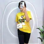 Đồ bộ quần ngố đen áo tay ngắn cổ tròn in hình