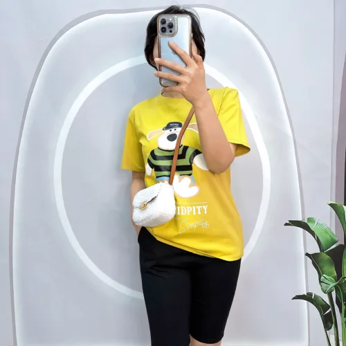 Đồ bộ quần ngố đen áo tay ngắn cổ tròn in hình