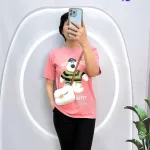 Đồ bộ quần ngố đen áo tay ngắn cổ tròn in hình