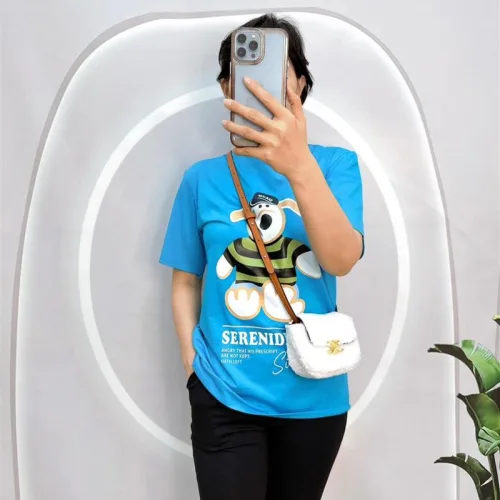 Đồ bộ quần ngố đen áo tay ngắn cổ tròn in hình