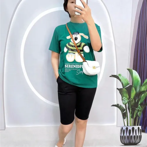 Đồ bộ quần ngố đen áo tay ngắn cổ tròn in hình