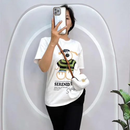 Đồ bộ quần ngố đen áo tay ngắn cổ tròn in hình