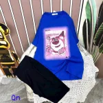Đồ bộ quần ngố đen áo tay ngắn cổ tròn in hình