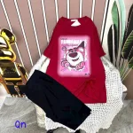 Đồ bộ quần ngố đen áo tay ngắn cổ tròn in hình