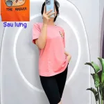 Đồ bộ quần ngố đen áo tay ngắn cổ tròn in hình form rộng