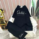 Đồ bộ quần ngố đen áo tay ngắn in chữ