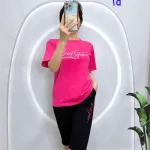 Đồ bộ quần ngố đen áo tay ngắn in chữ