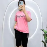 Đồ bộ quần ngố đen áo tay ngắn in chữ