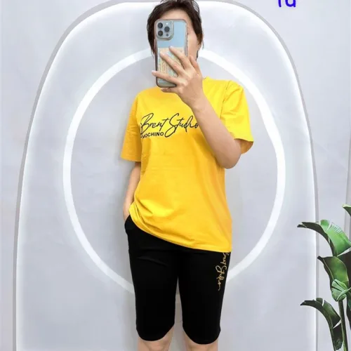 Đồ bộ quần ngố đen áo tay ngắn in chữ