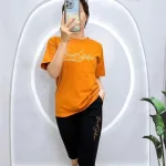 Đồ bộ quần ngố đen áo tay ngắn in chữ