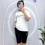 Đồ bộ quần ngố đen áo tay ngắn in chữ