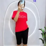 Đồ bộ quần ngố đen áo tay ngắn in chữ