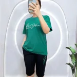 Đồ bộ quần ngố đen áo tay ngắn in chữ