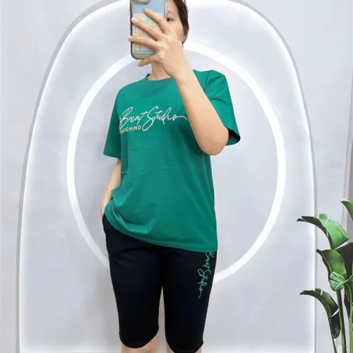 Đồ bộ quần ngố đen áo tay ngắn in chữ