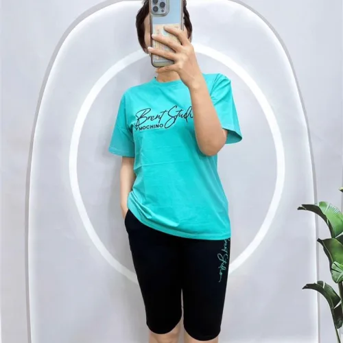 Đồ bộ quần ngố đen áo tay ngắn in chữ