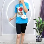 Đồ bộ quần ngố đen áo tay ngắn in chữ