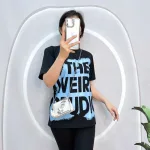 Đồ bộ quần ngố đen áo tay ngắn in chữ