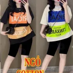 Đồ bộ quần ngố đen áo tay ngắn in chữ