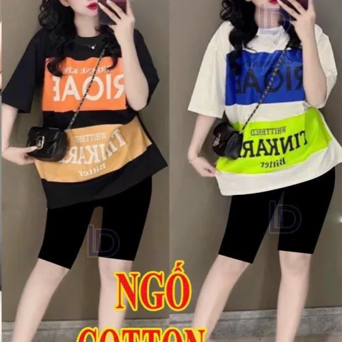 Đồ bộ quần ngố đen áo tay ngắn in chữ