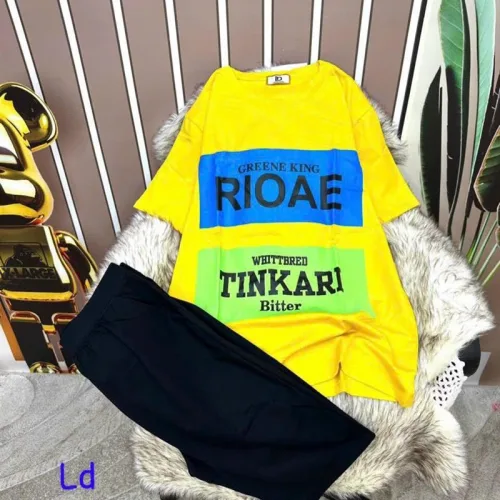 Đồ bộ quần ngố đen áo tay ngắn in chữ