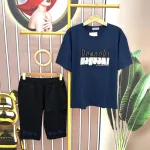 Đồ bộ quần ngố đen áo tay ngắn in chữ form rộng
