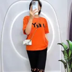 Đồ bộ quần ngố đen áo tay ngắn in chữ form rộng