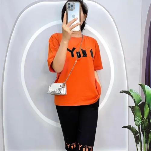 Đồ bộ quần ngố đen áo tay ngắn in chữ form rộng