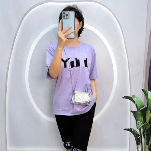 Đồ bộ quần ngố đen áo tay ngắn in chữ form rộng