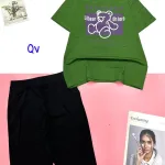 Đồ bộ quần ngố đen áo tay ngắn in chữ và hình gấu