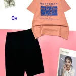 Đồ bộ quần ngố đen áo tay ngắn in chữ và hình gấu