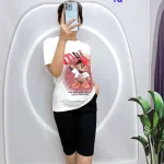 Đồ bộ quần ngố đen áo tay ngắn in hình