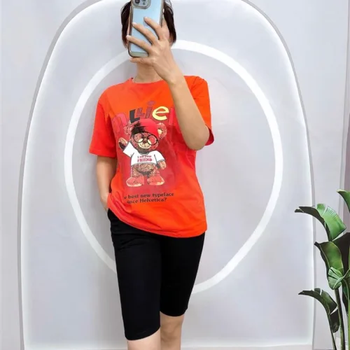 Đồ bộ quần ngố đen áo tay ngắn in hình