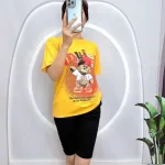 Đồ bộ quần ngố đen áo tay ngắn in hình