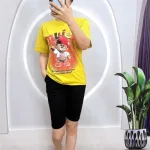 Đồ bộ quần ngố đen áo tay ngắn in hình