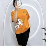 Đồ bộ quần ngố đen áo tay ngắn in hình