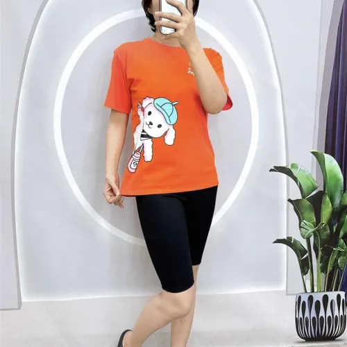 Đồ bộ quần ngố đen áo tay ngắn in hình