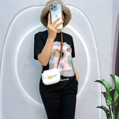 Đồ bộ quần ngố đen áo tay ngắn in hình
