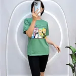 Đồ bộ quần ngố đen áo tay ngắn in hình
