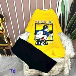 Đồ bộ quần ngố đen áo tay ngắn in hình