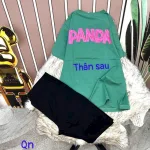 Đồ bộ quần ngố đen áo tay ngắn in hình