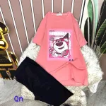Đồ bộ quần ngố đen áo tay ngắn in hình